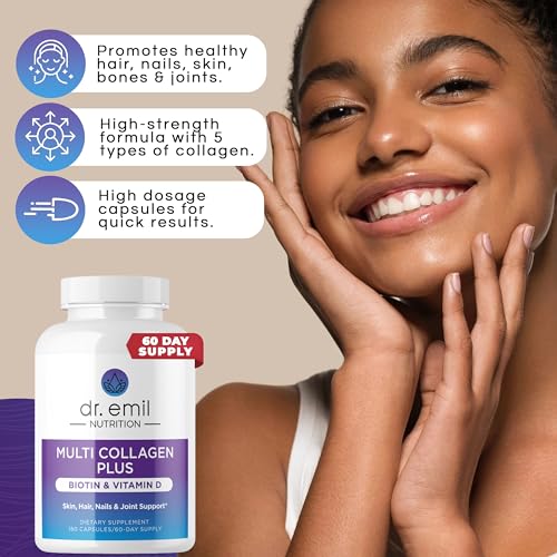 DR. EMIL NUTRITION Multi Collagen Peptides Plus Biotin and Vitamin D - Biotin and Collagen Supplements for Hair Skin and Nails - Biotin Pills for Hair Growth, 60 Servings DR. EMIL NUTRITION