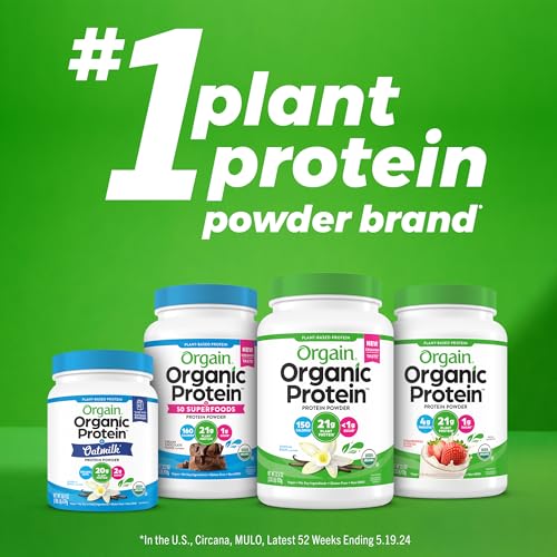 Orgain Organic Vegan Protein Powder, Vanilla Bean - 21g Plant Protein, 6g Prebiotic Fiber, No Lactose Ingredients, No Added Sugar, Non-GMO, For Shakes & Smoothies, 2.03 lb (Packaging May Vary) Orgain