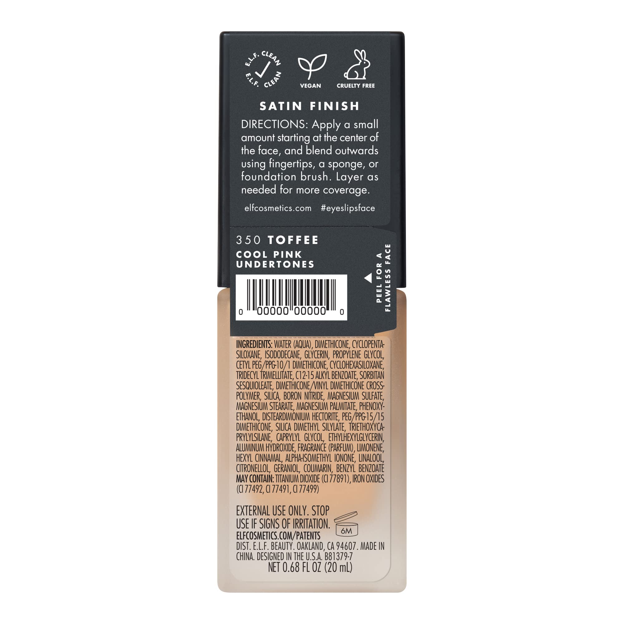 e.l.f. Flawless Finish Foundation, Lightweight & Medium Coverage, Semi-Matte Finish, Toffee, 0.68 Fl Oz (20mL) e.l.f.