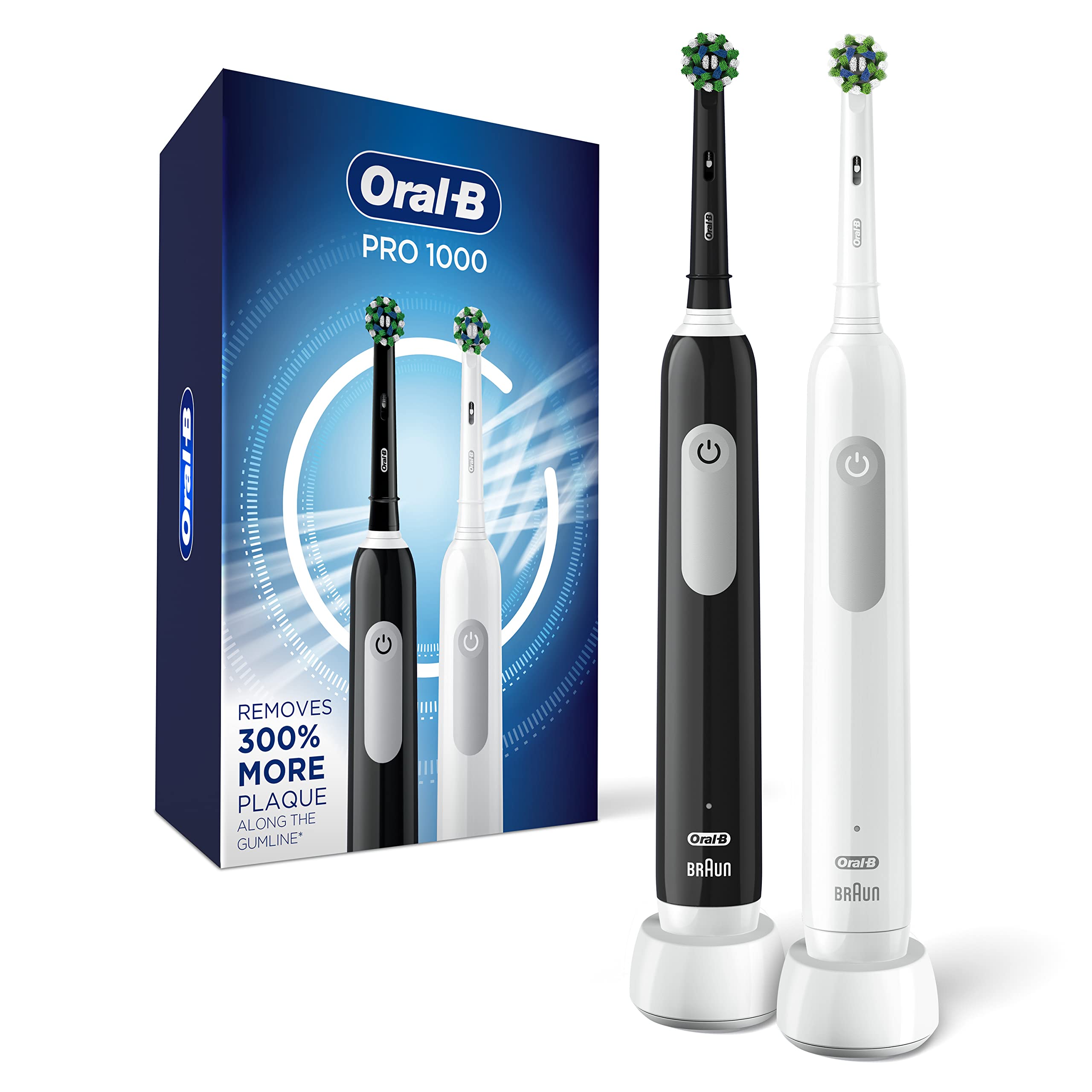 Oral-B Pro 1000 CrossAction Electric Toothbrush, Black and White, 2 Count Oral-B