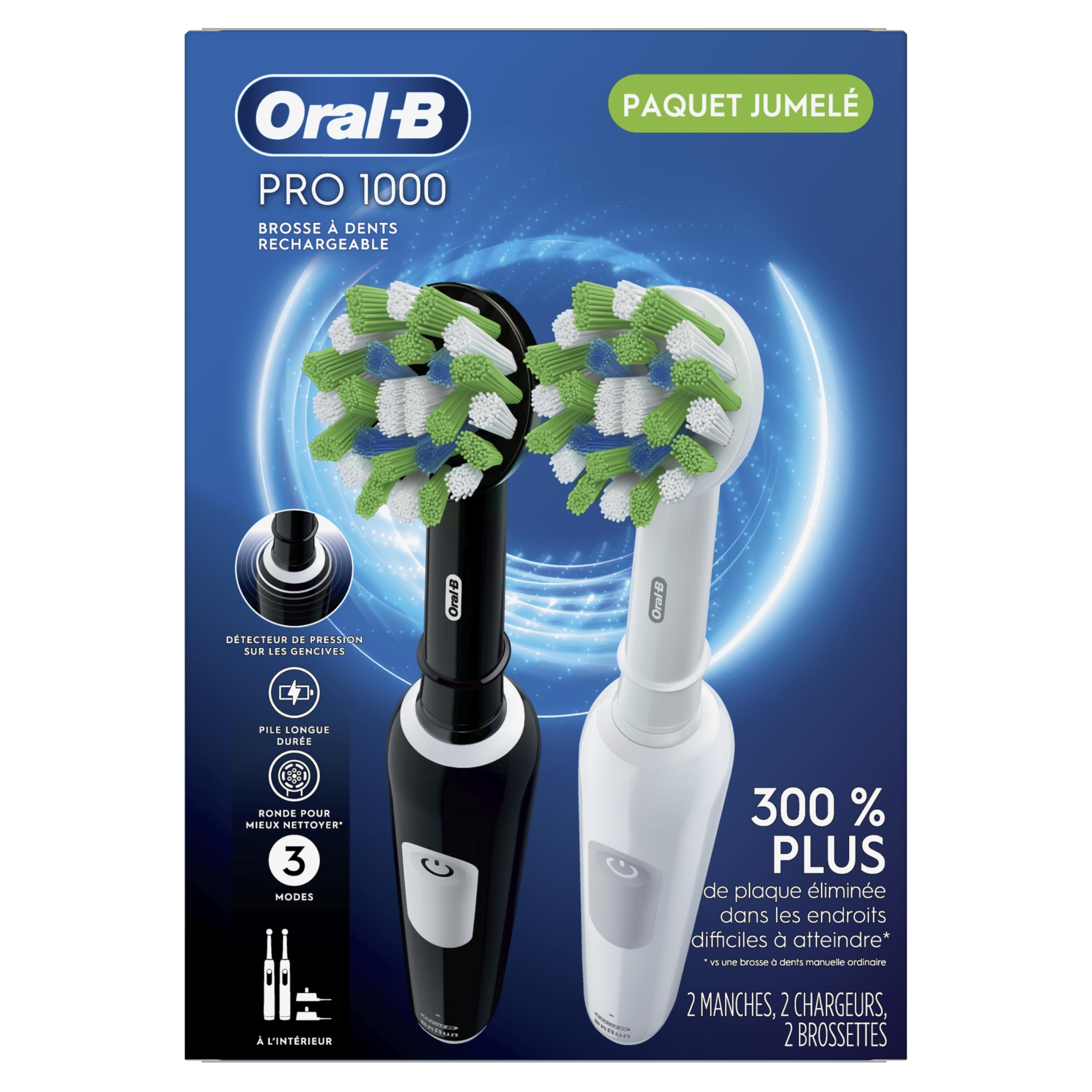 Oral-B Pro 1000 CrossAction Electric Toothbrush, Black and White, 2 Count Oral-B