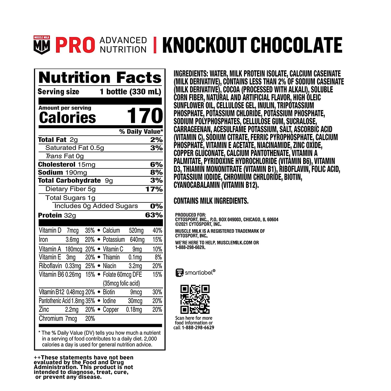 Muscle Milk Pro Advanced Nutrition Protein Shake, Knockout Chocolate, 11.16 Fl Oz (Pack of 12), 32g Protein, 1g Sugar, 16 Vitamins & Minerals, 5g Fiber, Workout Recovery, Energizing Snack, Packaging May Vary Muscle Milk